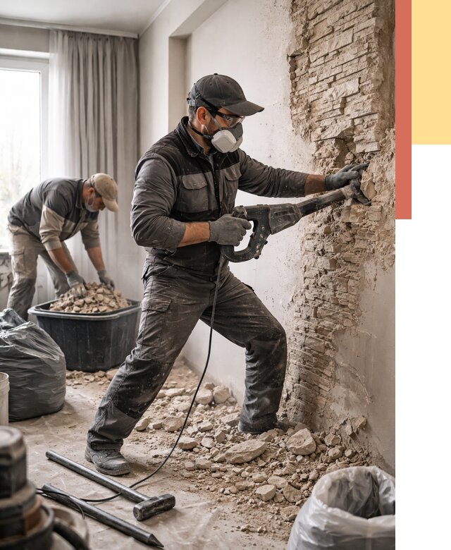 Демонтаж декоративного камня в Северске от 1507 руб/м² — быстро и недорого | ОТДЕЛОЧНИК-Свк