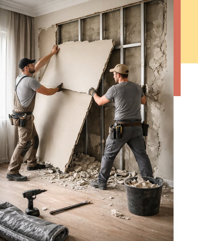 Демонтаж гипсокартона со стен в Северске от 364 руб. — услуги демонтажа | ОТДЕЛОЧНИК-Свк