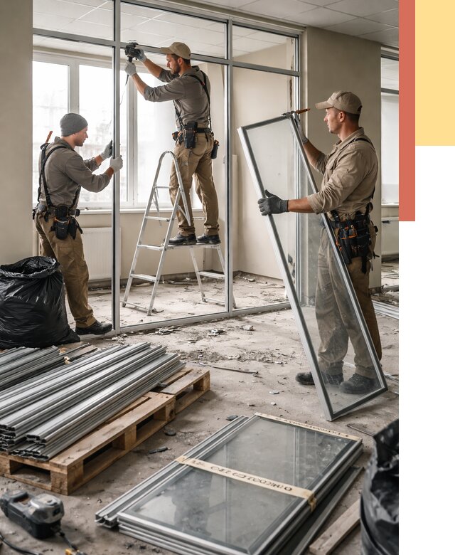 Демонтаж алюминиевых перегородок в Северске от 4366 руб. — быстро и недорого | ОТДЕЛОЧНИК-Свк