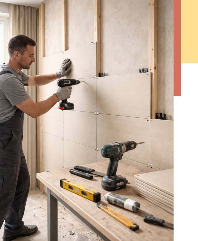 Монтаж МДФ панелей на стены в Северске от 1299 руб. под ключ | ОТДЕЛОЧНИК-Свк