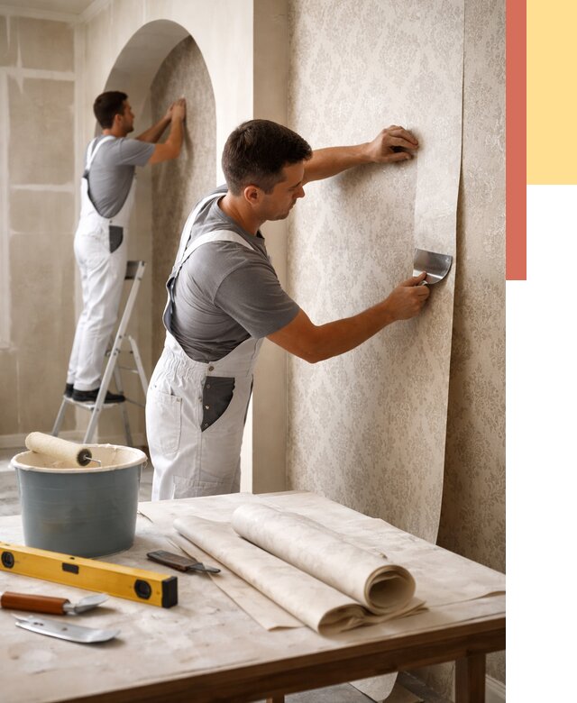 Поклейка обоев на сложные стены в Северске от 2911 руб. под ключ | ОТДЕЛОЧНИК-Свк