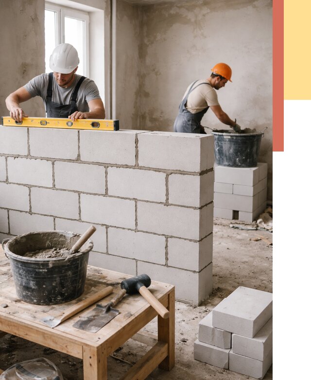 Кладка перегородок из газобетона в Северске от 3326 руб. под ключ | ОТДЕЛОЧНИК-Свк