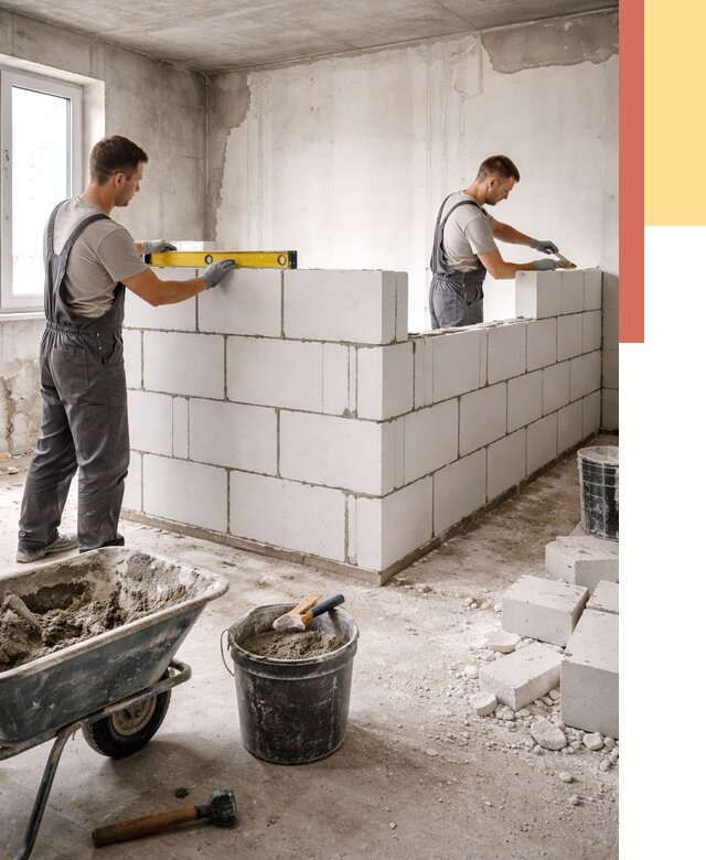 Кладка перегородок из ПГП в Северске от 2599 руб./м2 — монтаж и возведение под ключ | ОТДЕЛОЧНИК-Свк