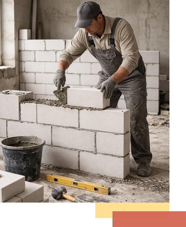 Кладка перегородок из силикатного блока в Северске