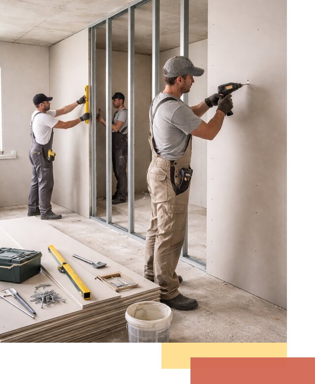 Однослойная перегородка из гипсокартона в Северске под ключ, монтаж и отделка