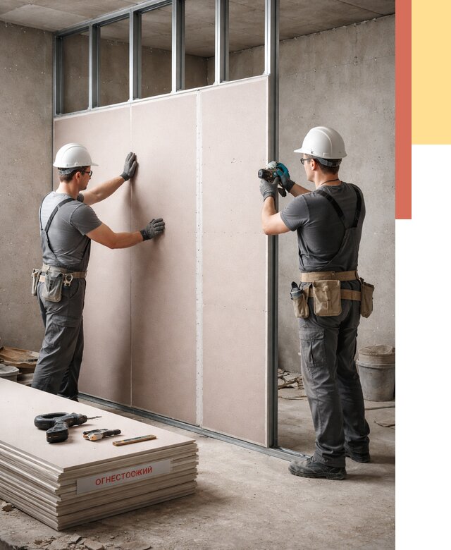 Перегородка из огнестойкого гипсокартона в Северске от 1923 руб. под ключ | ОТДЕЛОЧНИК-Свк