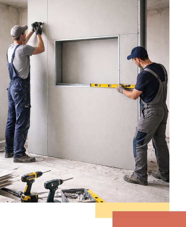 Перегородка из гипсокартона с нишей под декор в Северске