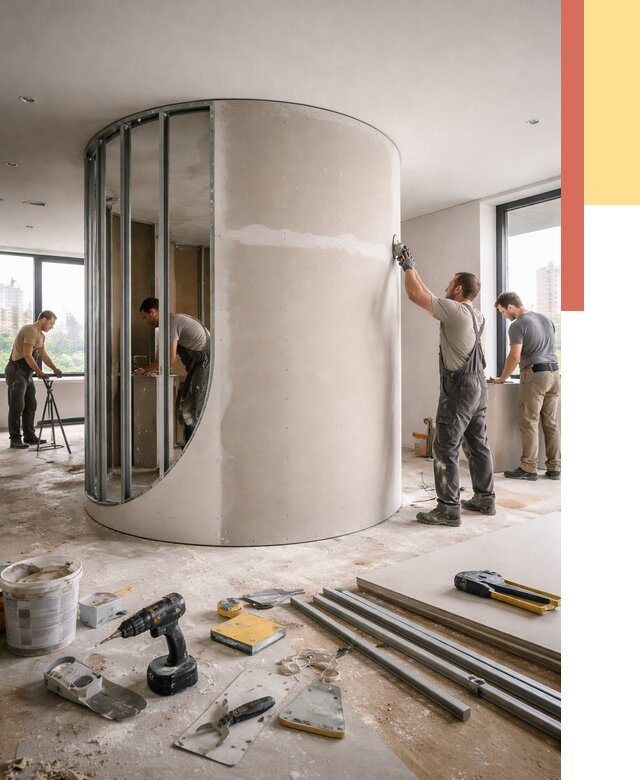 Радиусная перегородка из гипсокартона в Северске от 3015 руб. под ключ | ОТДЕЛОЧНИК-Свк