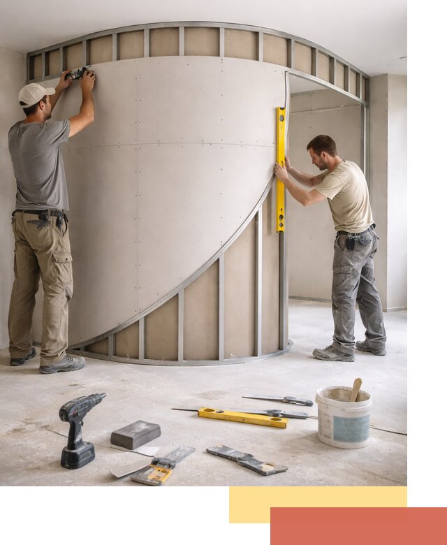 Радиусная перегородка из гипсокартона в Северске под ключ