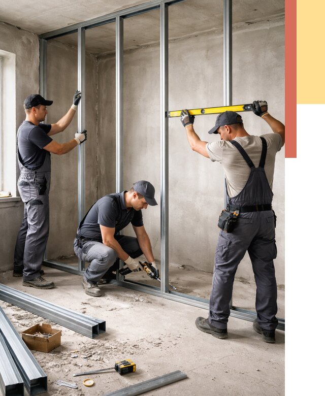 Монтаж каркаса перегородки из профиля в Северске от 780 руб. | ОТДЕЛОЧНИК-Свк