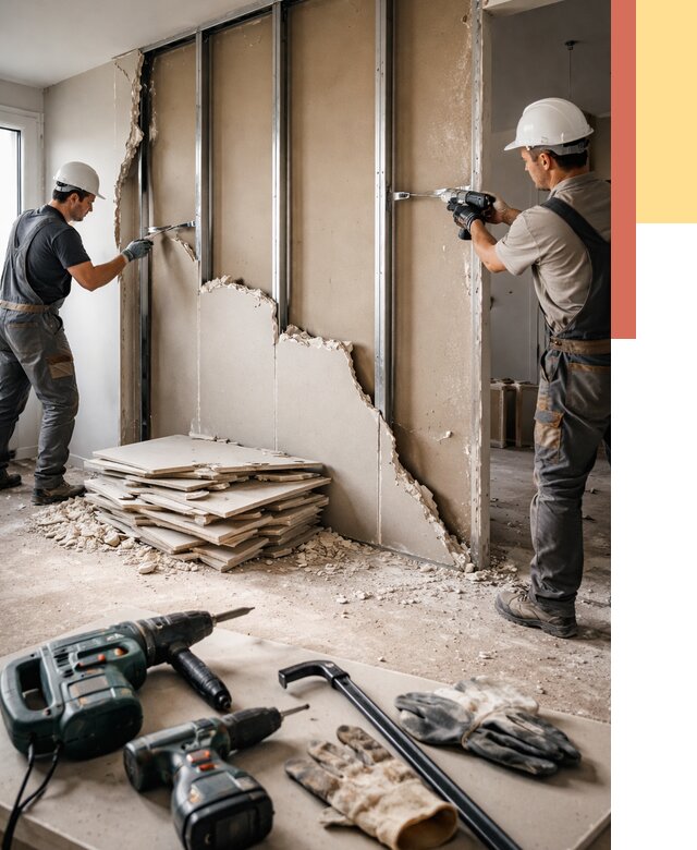 Демонтаж перегородки из гипсокартона в Северске от 1247 руб. быстро и недорого | ОТДЕЛОЧНИК-Свк