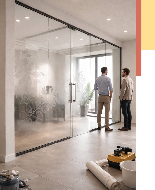 Стеклянные перегородки с рисунком в Северске от 12994 руб. монтаж и нанесение | ОТДЕЛОЧНИК-Свк