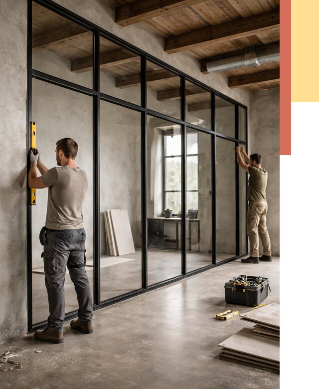 Стеклянные перегородки лофт в Северске от 10915 руб. под ключ | ОТДЕЛОЧНИК-Свк