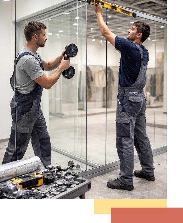 Стеклянные перегородки для магазинов в Северске — монтаж и установка