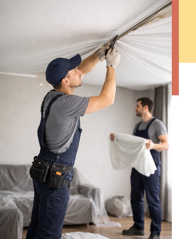 Демонтаж натяжного потолка в Северске от 4678 руб. — снятие и разбор под ключ | ОТДЕЛОЧНИК-Свк