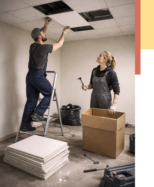 Демонтаж потолочной плитки в Северске от 4678 руб. быстро и недорого | ОТДЕЛОЧНИК-Свк