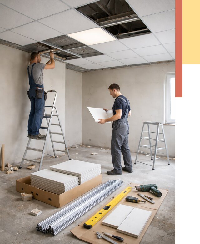 Монтаж потолка армстронг в Северске от 4678 руб/м2 — быстрая установка под ключ | ОТДЕЛОЧНИК-Свк