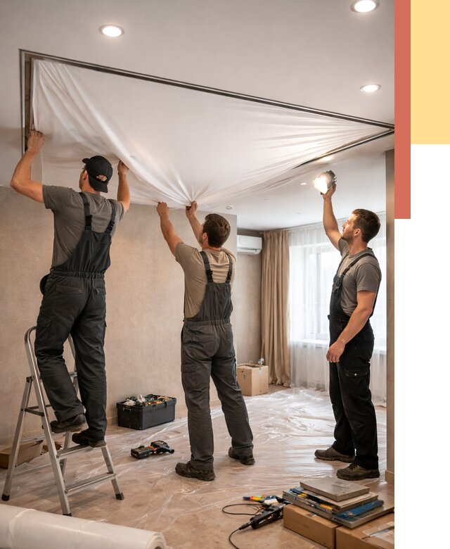 Монтаж ПВХ натяжного потолка в Северске от 3638 руб. под ключ | ОТДЕЛОЧНИК-Свк