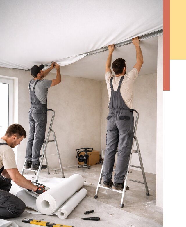 Монтаж тканевого натяжного потолка в Северске от 3638 руб. под ключ | ОТДЕЛОЧНИК-Свк