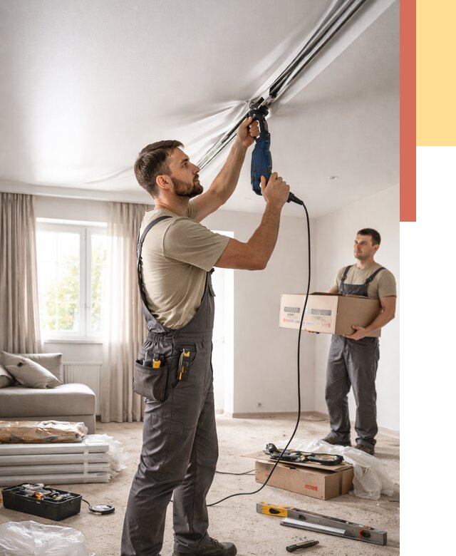 Монтаж сатинового натяжного потолка в Северске от 3638 руб. | Быстро, недорого — ОТДЕЛОЧНИК-Свк