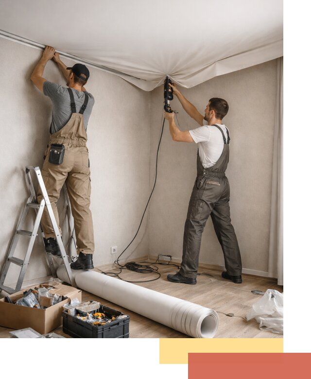 Монтаж цветного натяжного потолка в Северске за один день