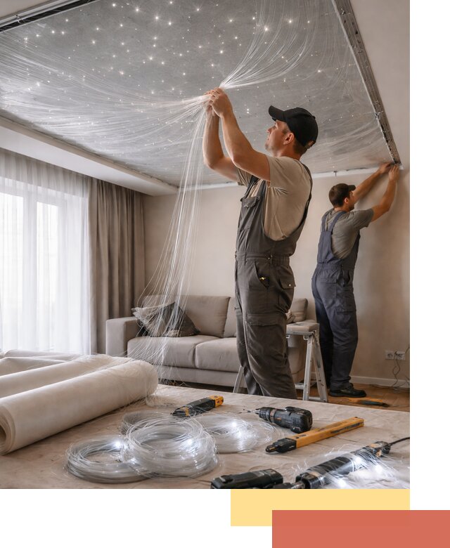 Монтаж натяжного потолка «Звездное небо» в Северске