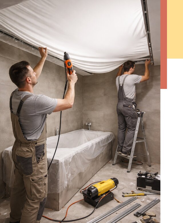 Монтаж натяжного потолка в ванной в Северске от 1247 руб. под ключ | ОТДЕЛОЧНИК-Свк