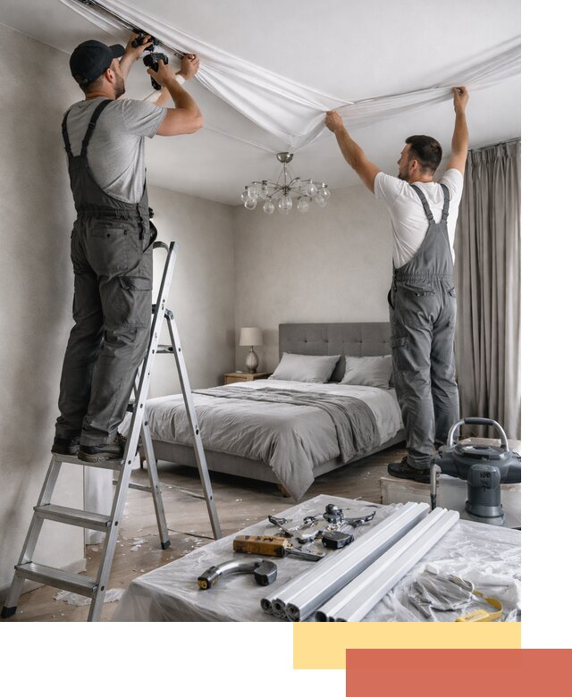 Монтаж натяжного потолка в спальне в Северске