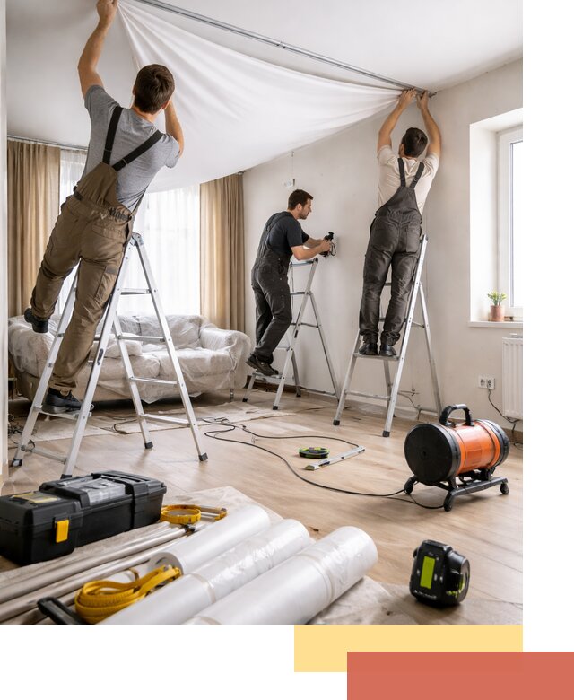 Монтаж натяжного потолка в гостиной в Северске