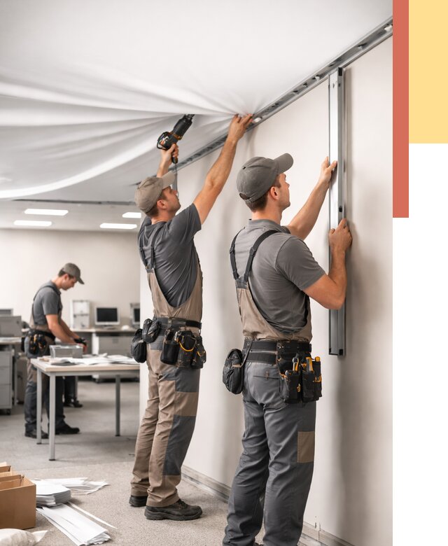 Монтаж натяжного потолка в офисе в Северске от 468 руб/м² — быстро и недорого | ОТДЕЛОЧНИК-Свк