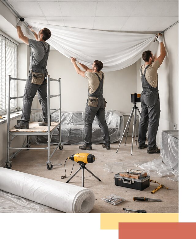 Монтаж натяжного потолка в офисе в Северске