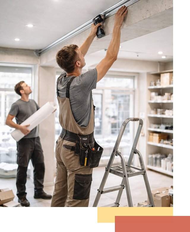 Монтаж натяжных потолков в магазине в Северске