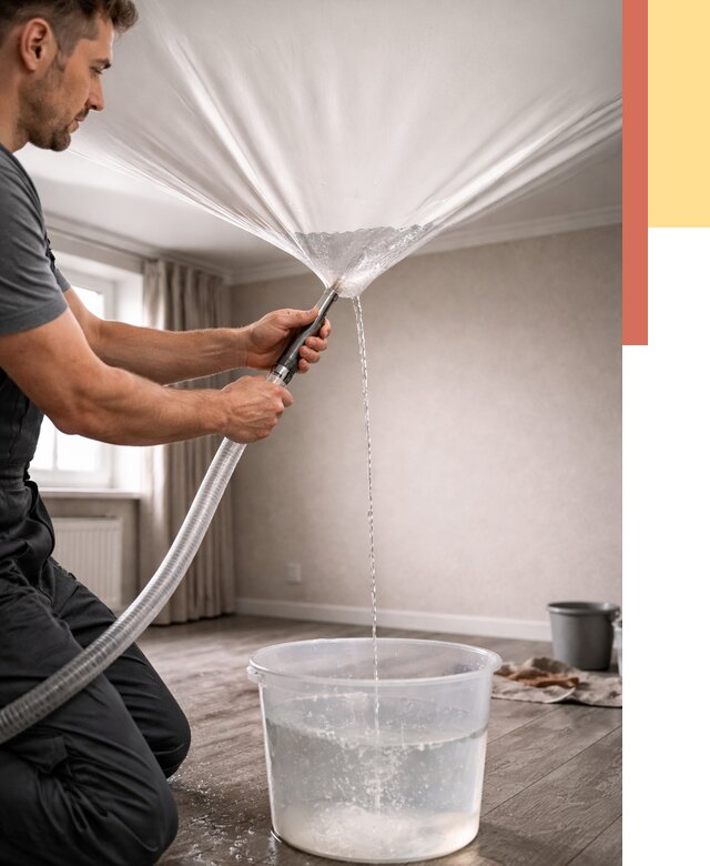 Слив воды с натяжного потолка в Северске от 2599 руб. быстро и недорого | ОТДЕЛОЧНИК-Свк