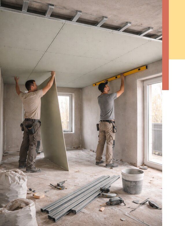 Одноуровневый потолок из гипсокартона в Северске от 780 руб. — монтаж под ключ | ОТДЕЛОЧНИК-Свк