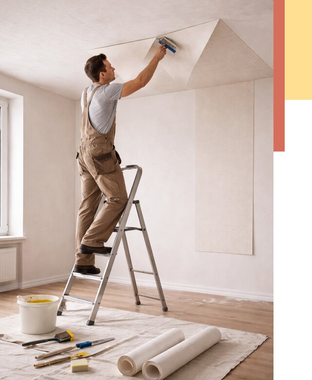 Поклейка обоев на потолок в Северске от 4678 руб. быстро и недорого | ОТДЕЛОЧНИК-Свк